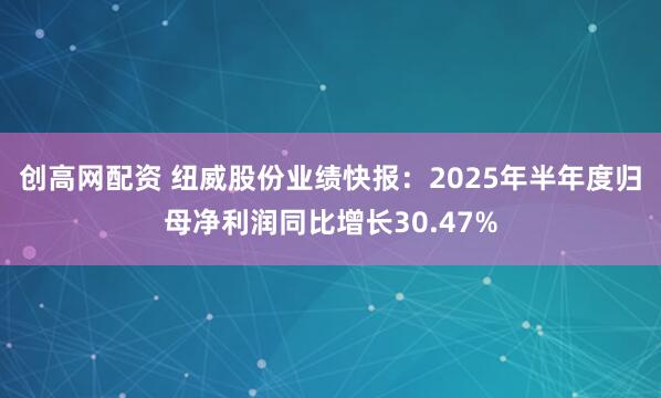 创高网配资 纽威股份业绩快报：2025年半年度归母净利润同比增长30.47%